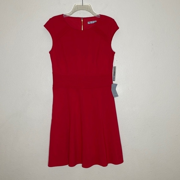 ELIZA J Red Cap Sleeves Fit And Flare Stretch Dress Size 10 New - Picture 1 of 6